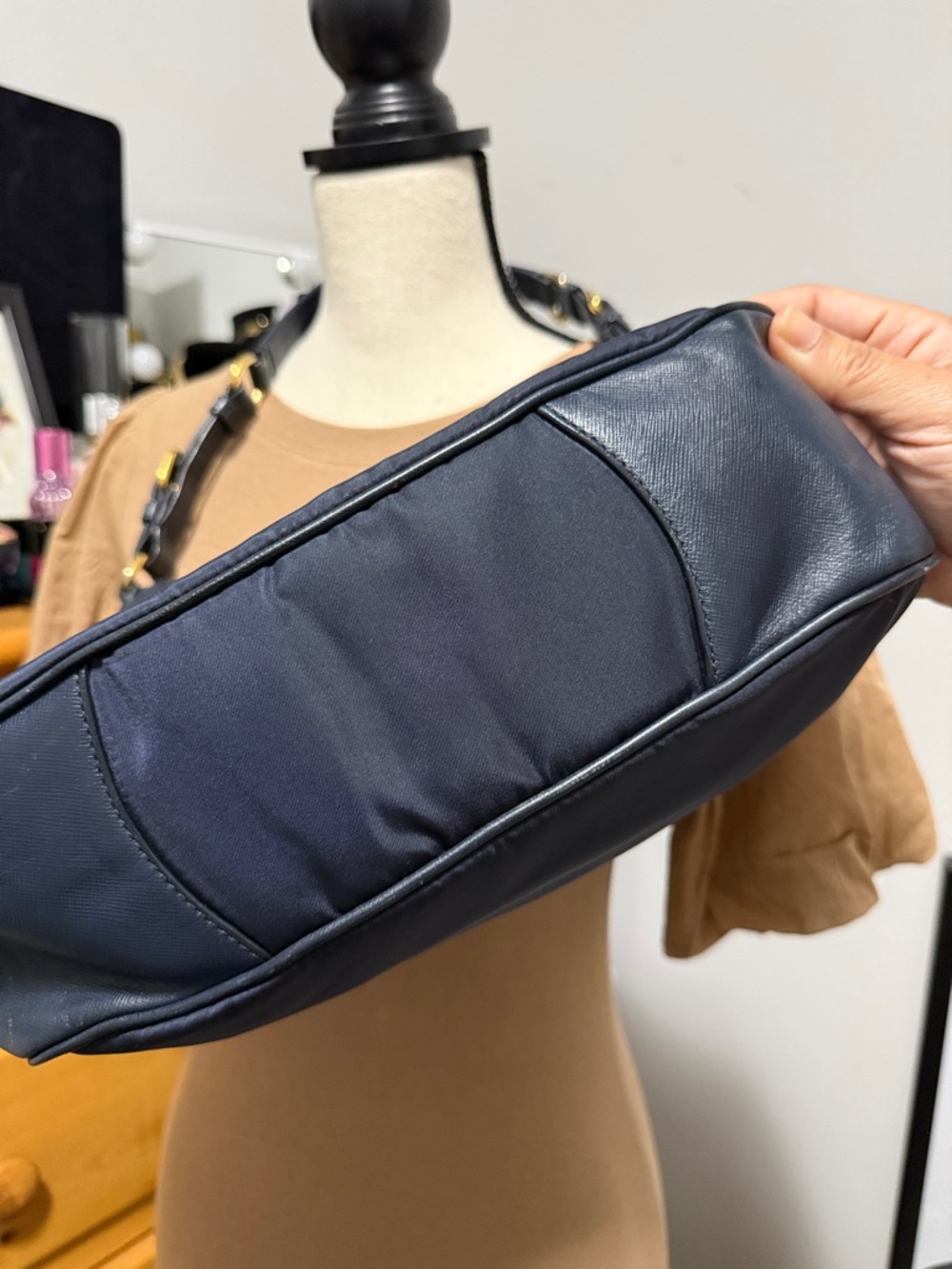 Prada Navy Nylon Crossbody with Gold Logo Hardware - Picture 15 of 16